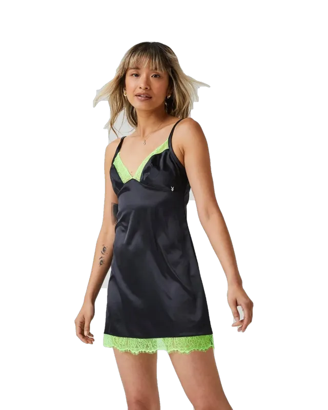 Playboy Plunge Slip sottoveste nera scollata raso