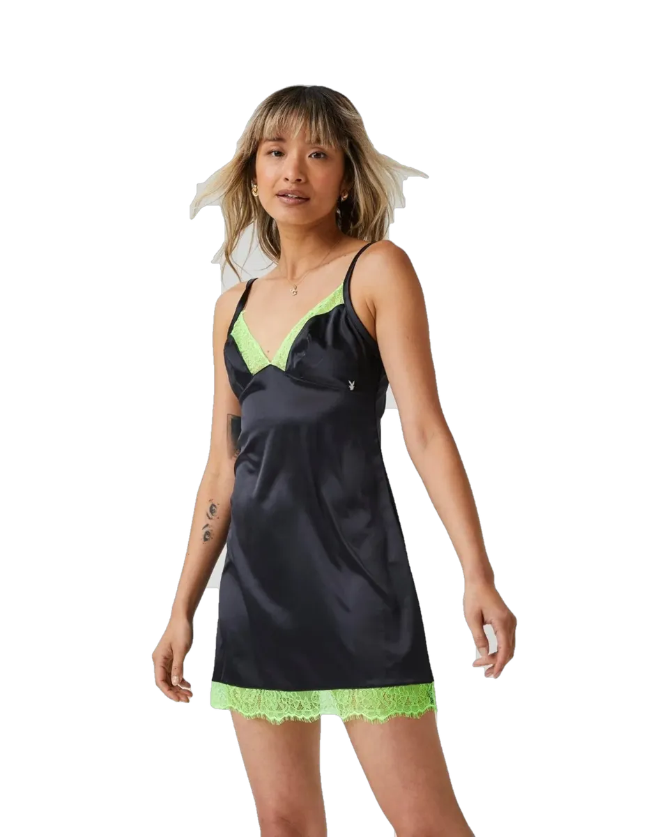 Playboy Plunge Slip sottoveste nera scollata raso