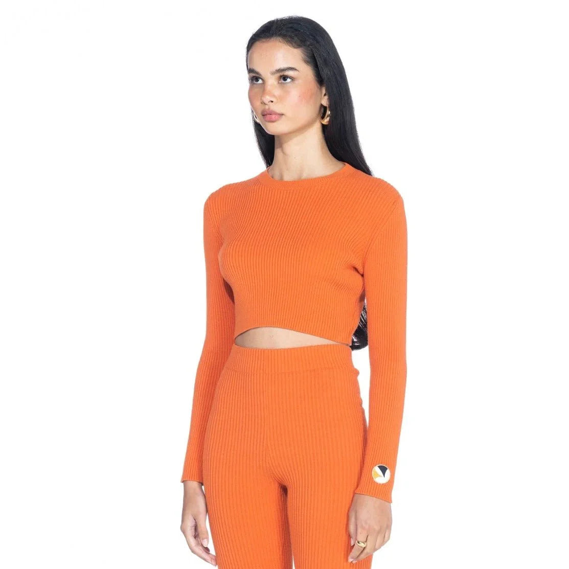 Playboy Cropped Ribbed top coste manica lunga elasticizzato