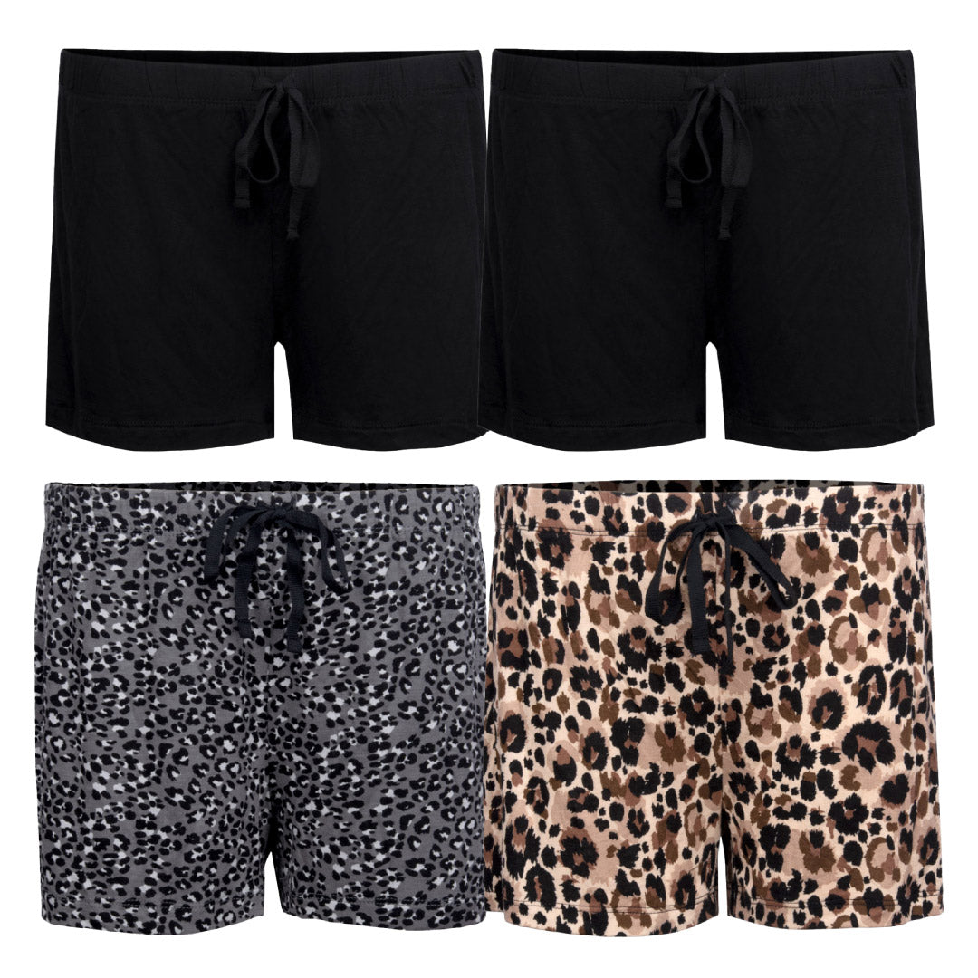 René Rofé Shorts Pigiama 4 Pezzi M Nero Leopardato leggero
