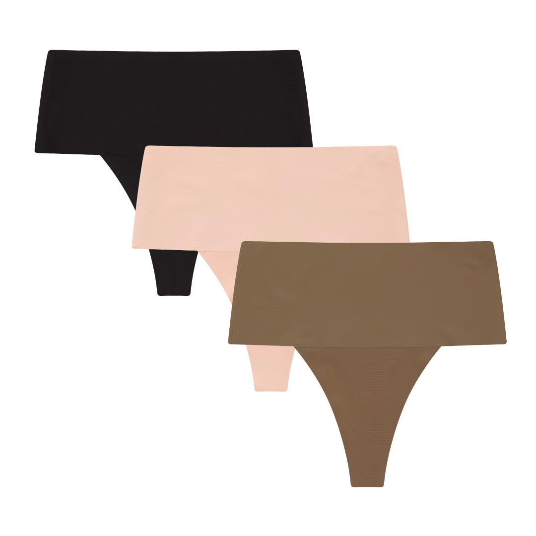 René Rofé 3 Pack High Waist Shaping Thongs perizoma nero vita alta
