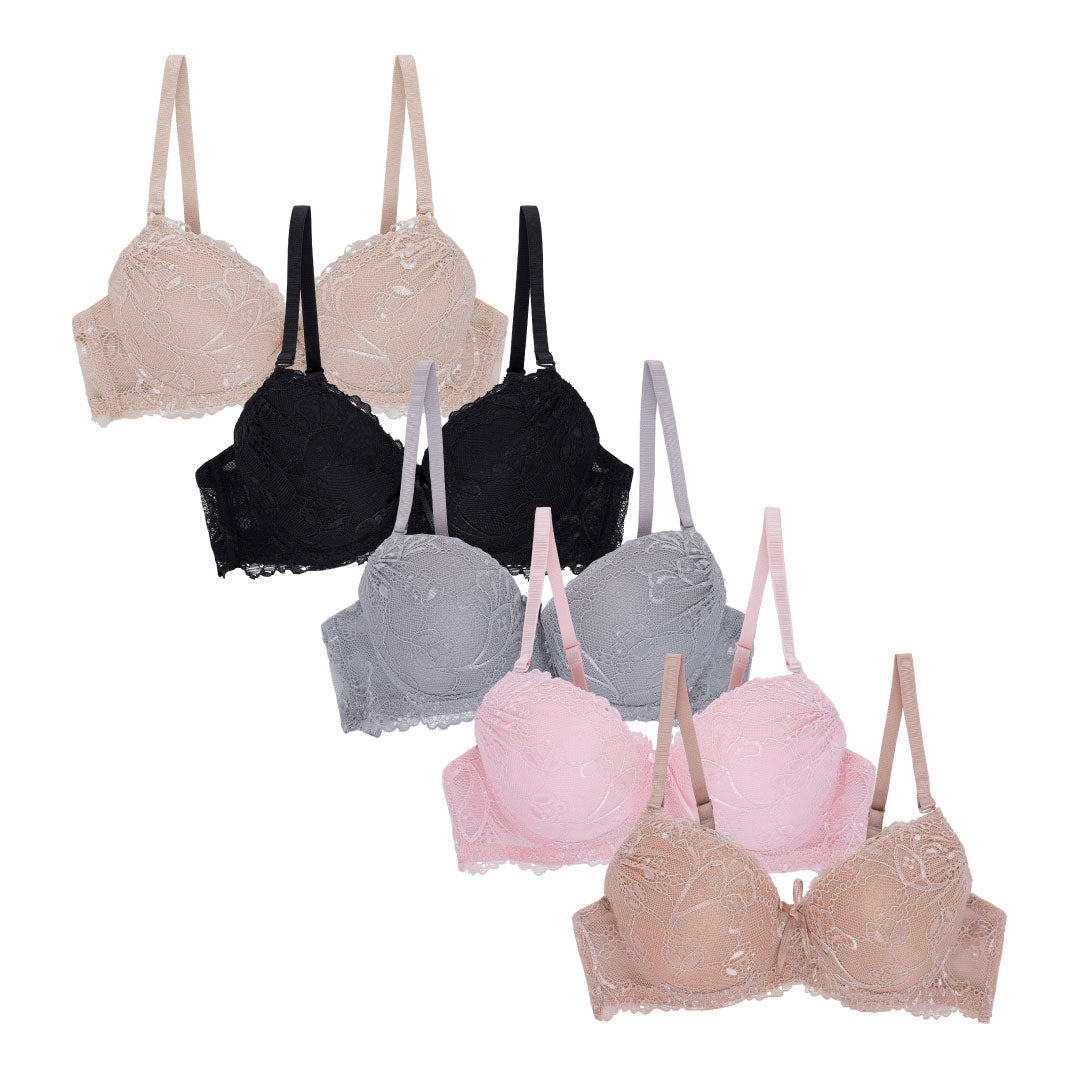 René Rofé 5 Pack Push Up Bra reggiseno pizzo nude rosa