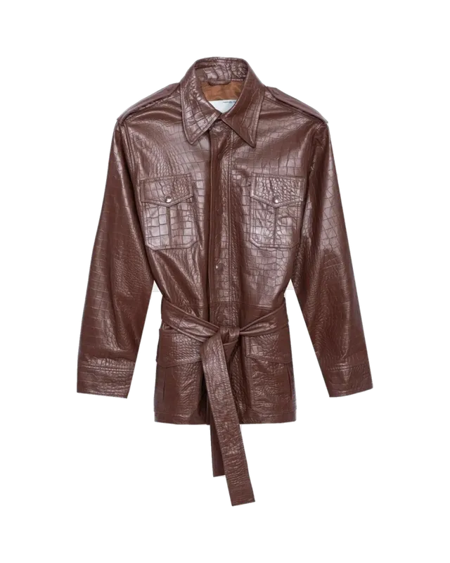 Playboy Safari Giacca Pelle Cioccolato Effetto Coccodrillo