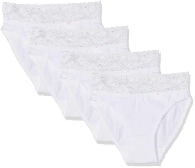 DIM Slip Midi Cotone slip donna bianco XXS-XS x4 pizzo