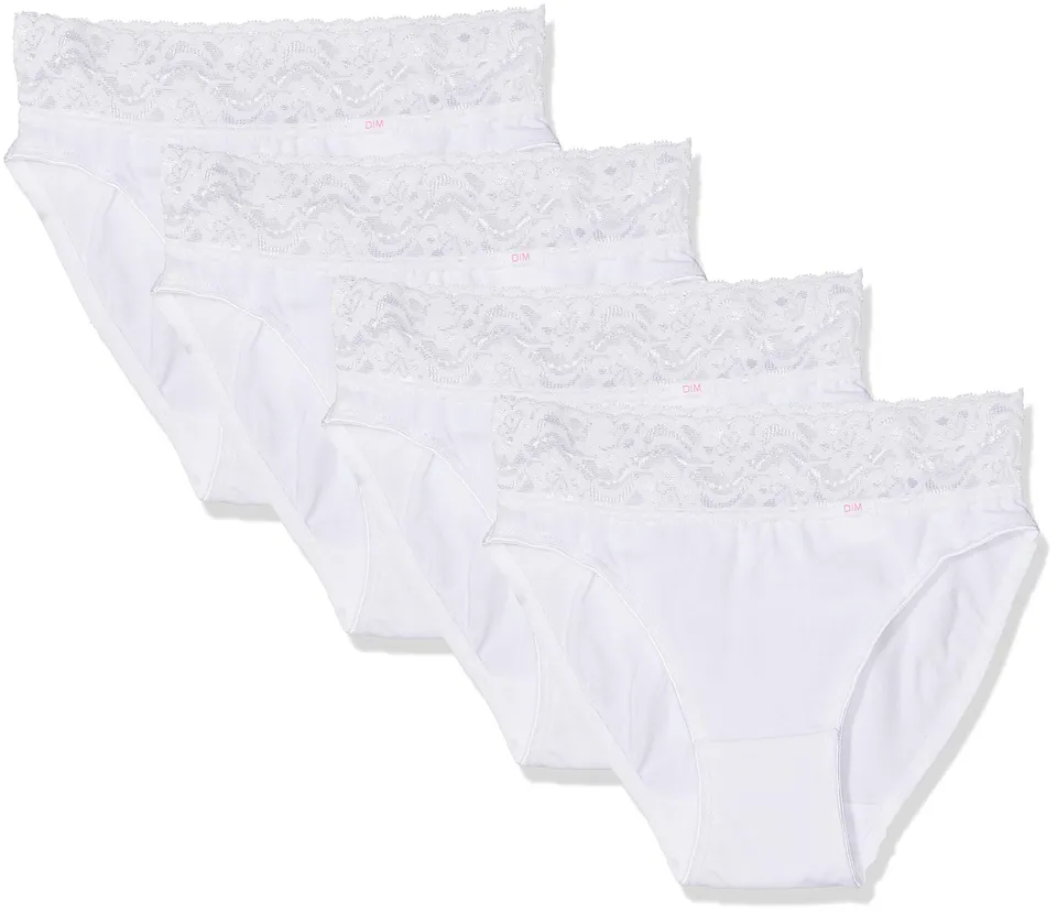 DIM Slip Midi Cotone slip donna bianco XXS-XS x4 pizzo
