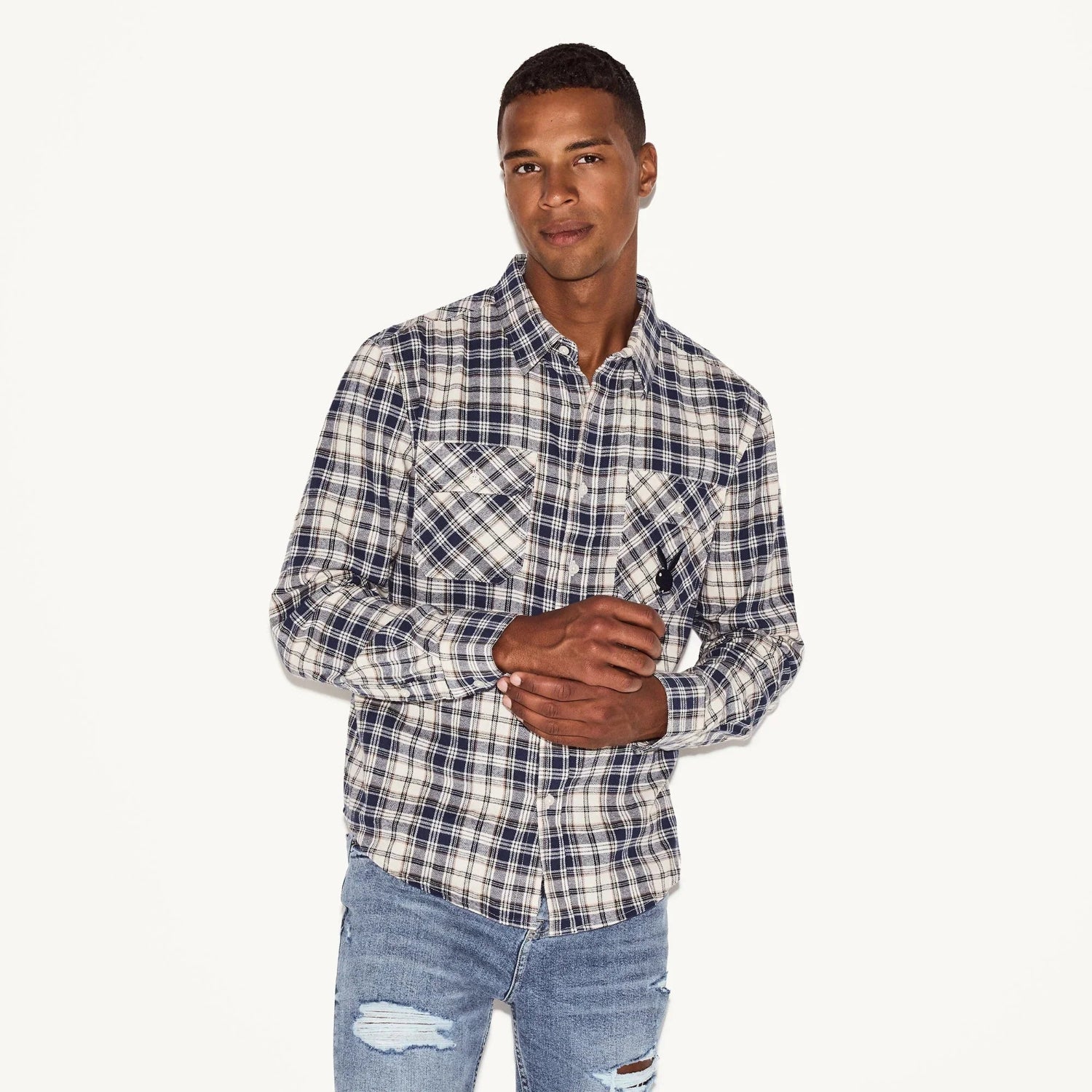 Playboy Flannel camicia uomo bianca quadri flanella L