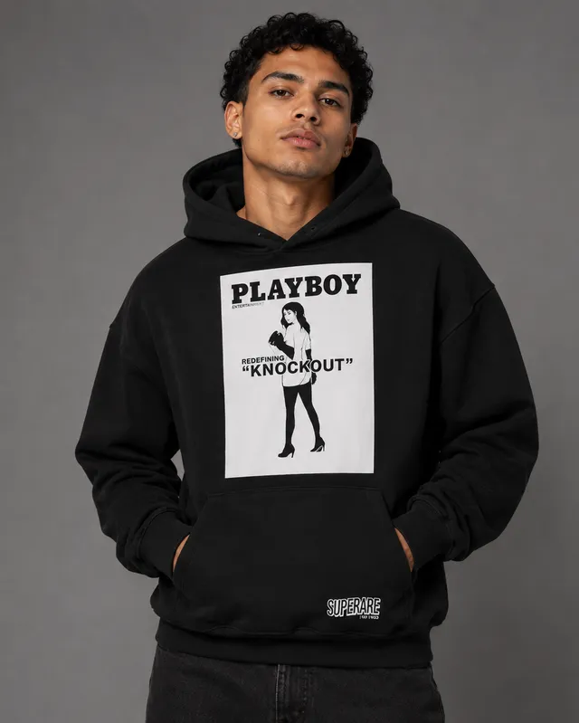 Playboy Knockout Felpa con Cappuccio Nera in Cotone