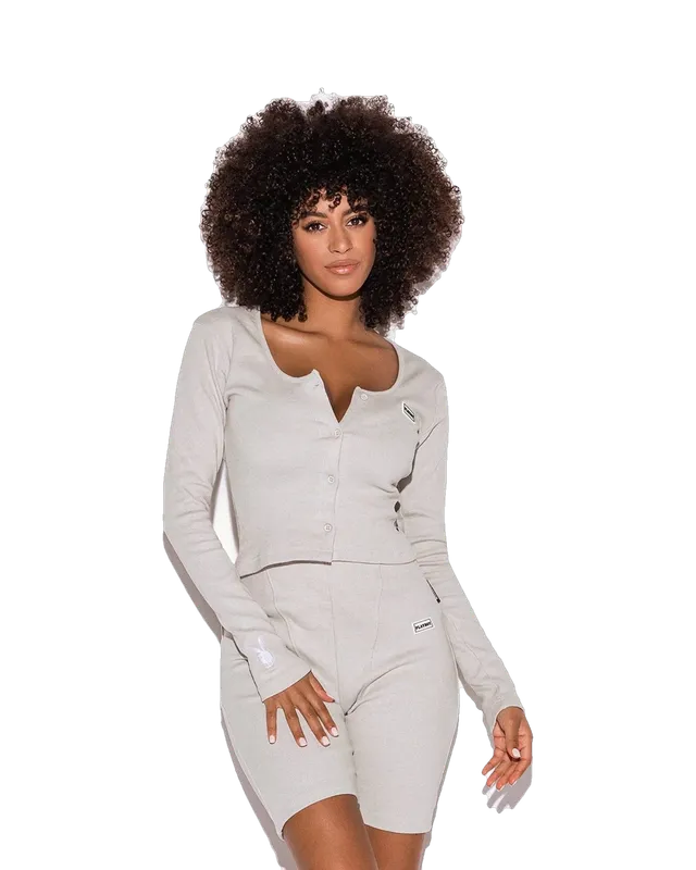 Playboy Lounge Rib pigiama top maniche lunghe beige
