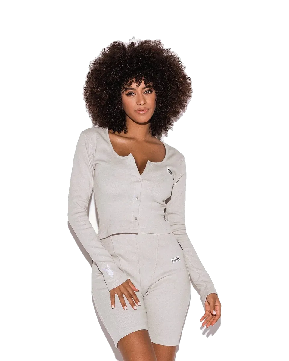 Playboy Lounge Rib pigiama top maniche lunghe beige