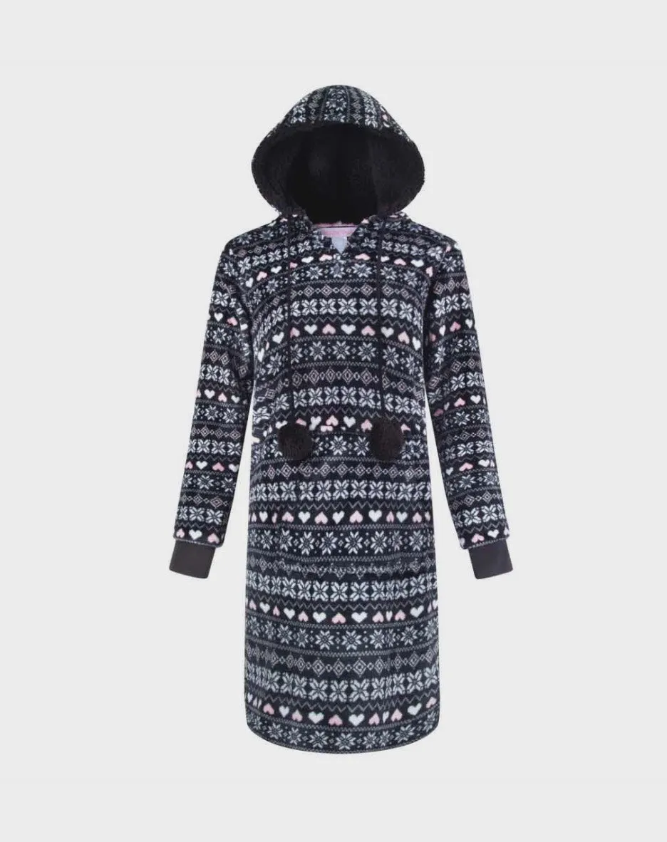 René Rofé Hoodie Fleece camicia notte pile M fantasia aran nera