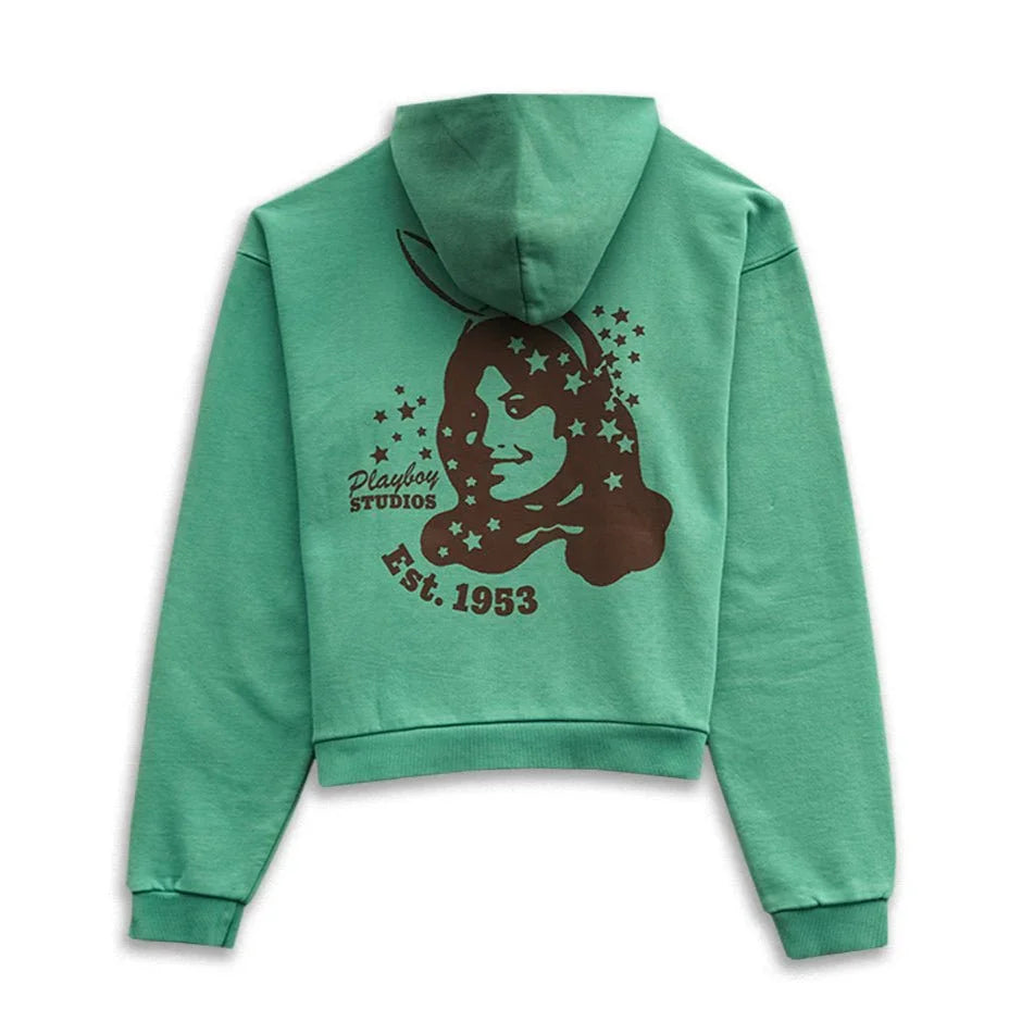 Playboy Retro 53 Hoodie felpa verde pile vintage
