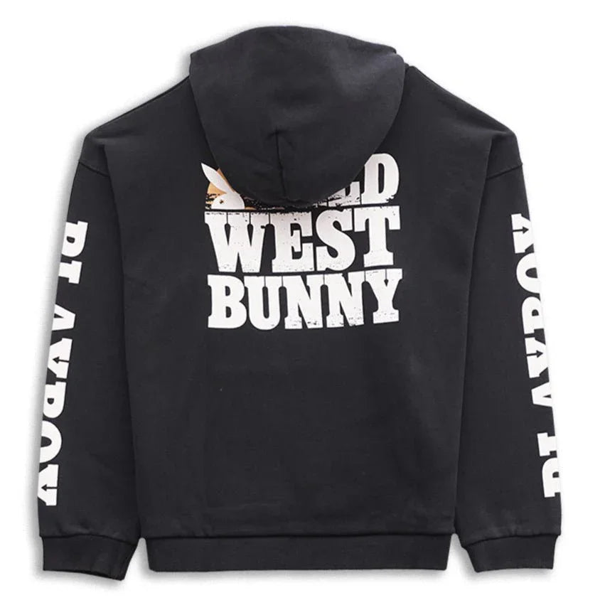 Playboy Wild West felpa cappuccio unisex bianca cotone