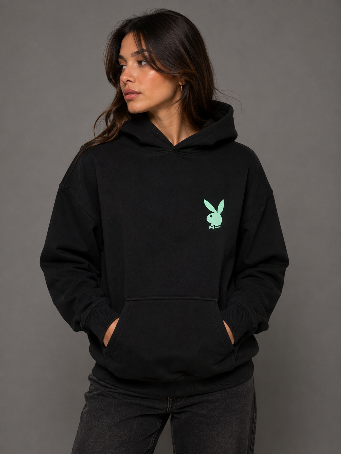 Playboy Shadow felpa nera cappuccio cotone