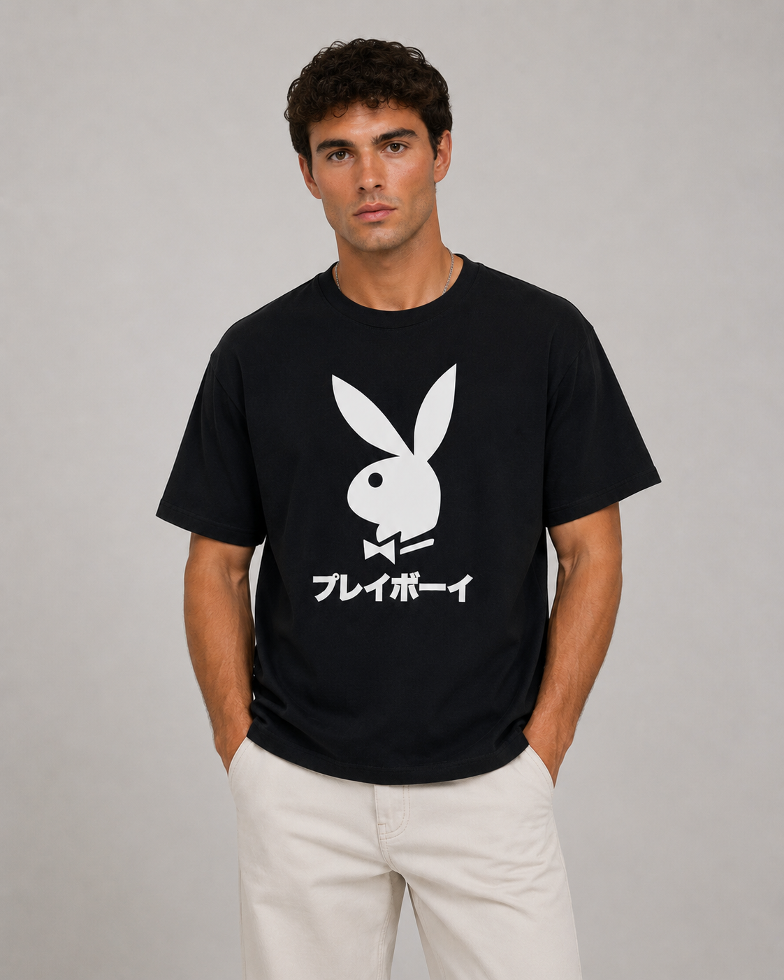 Playboy Japanese Rabbit Head t-shirt cotone nera unisex