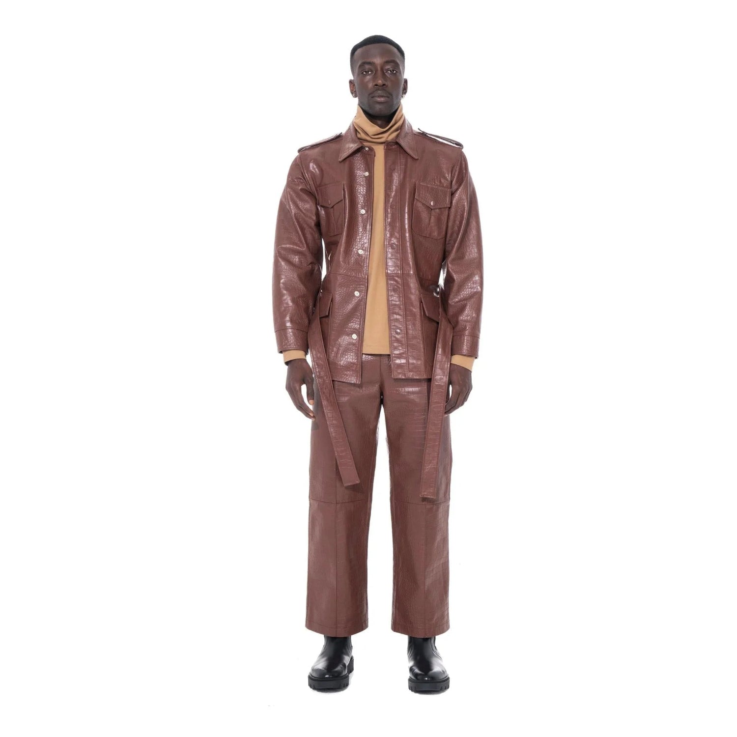 Playboy Safari Giacca Pelle Cioccolato Effetto Coccodrillo