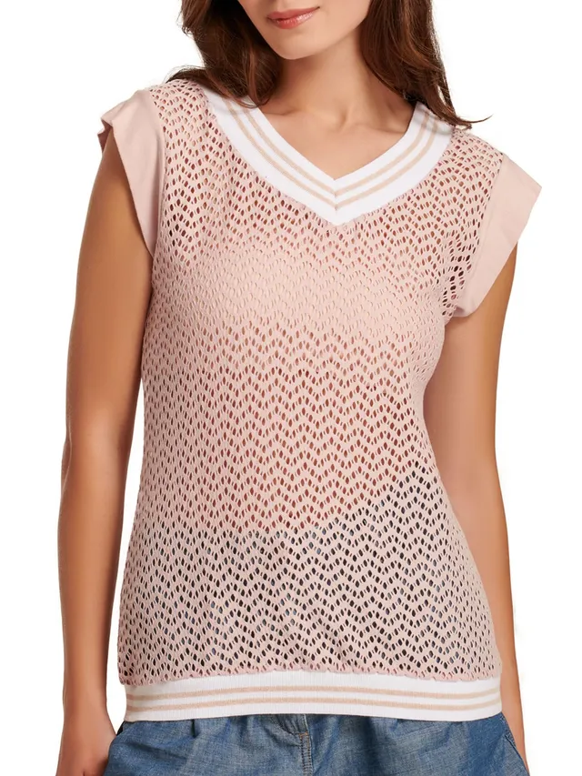 Egi 5005 canotta donna cotone scollo V Rosa traforata