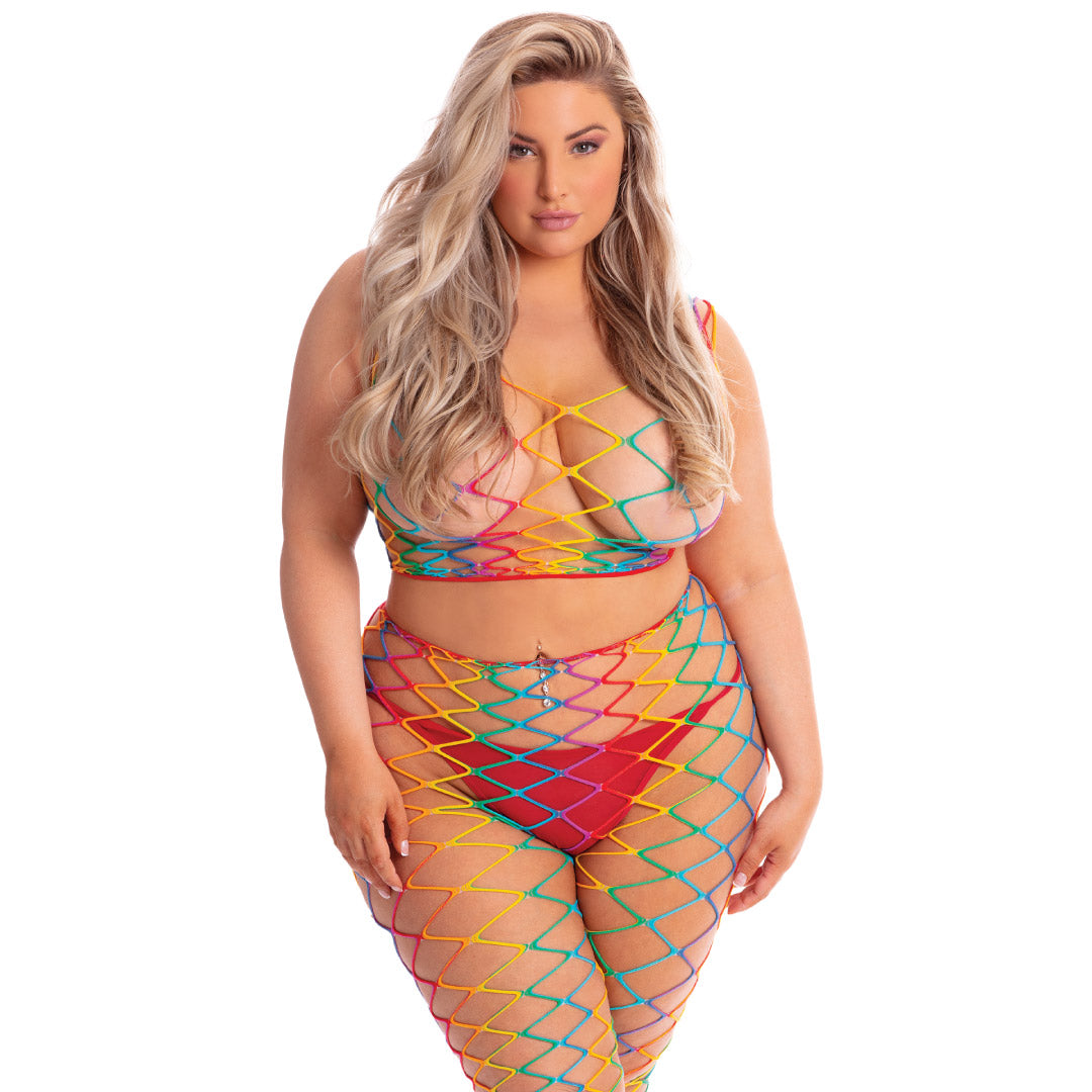 René Rofé Roy G. Biv bodystocking rete 2 pezzi rainbow
