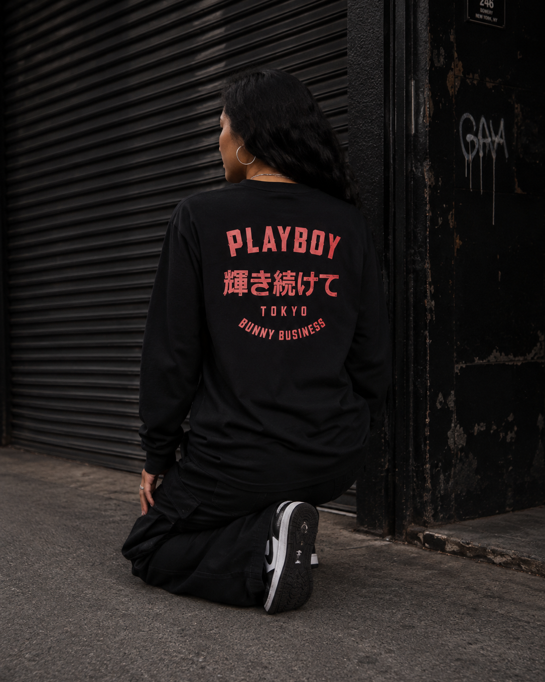Playboy Tokyo maglia manica lunga nera cotone unisex