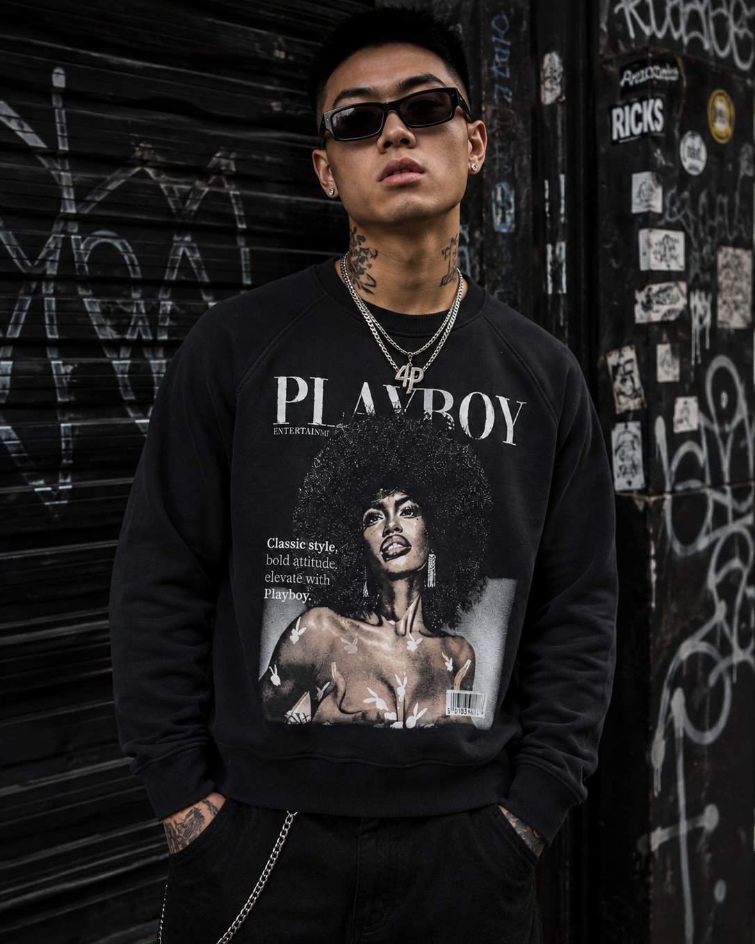 Playboy Class felpa girocollo cotone nera