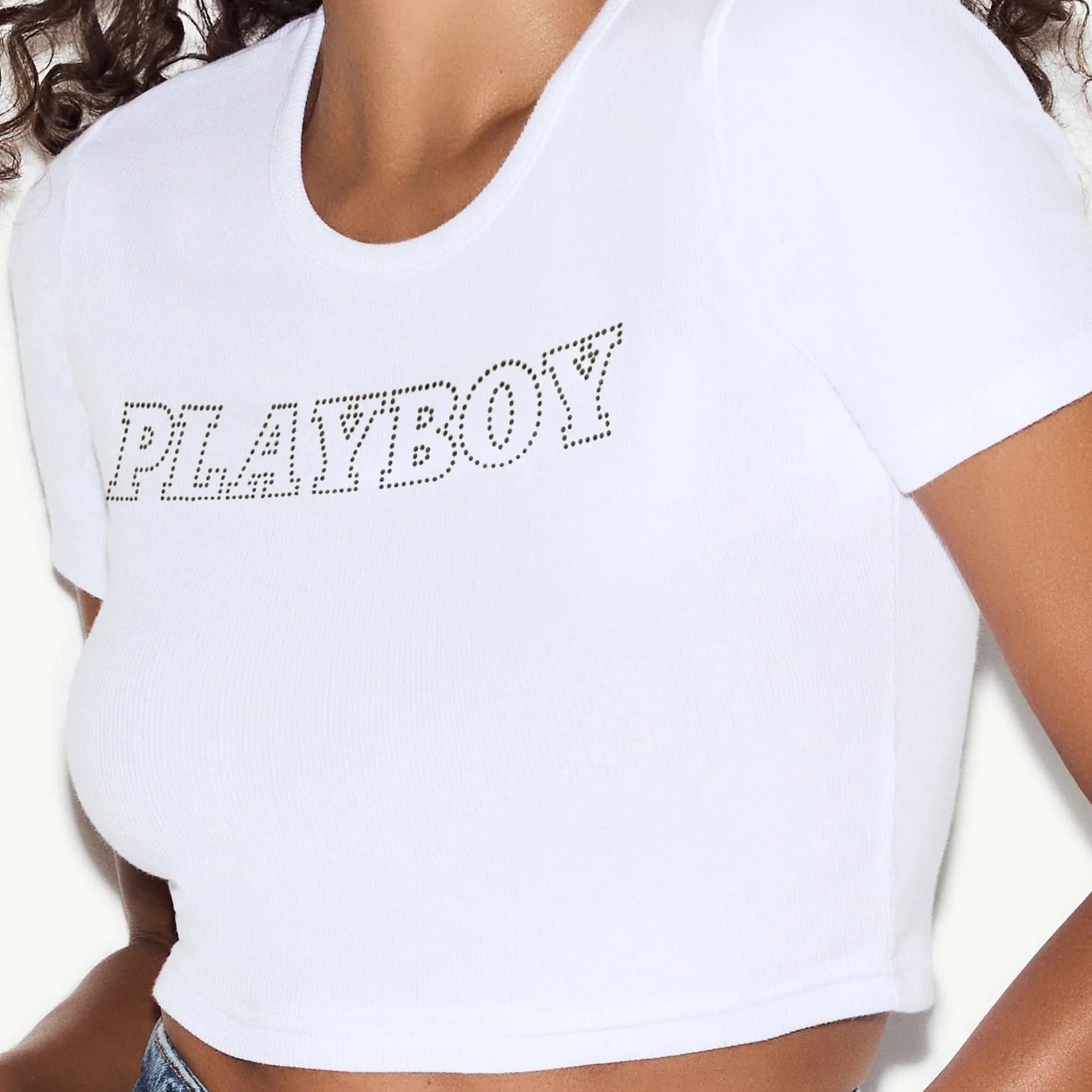 Playboy Classic Rhinestone Masthead baby tee bianca