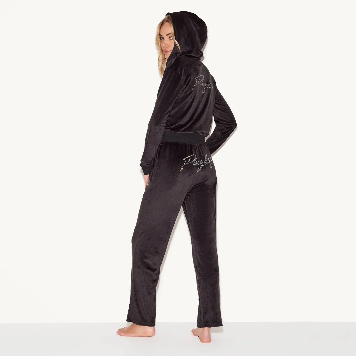 Playboy Velour pantaloni donna ciniglia con strass