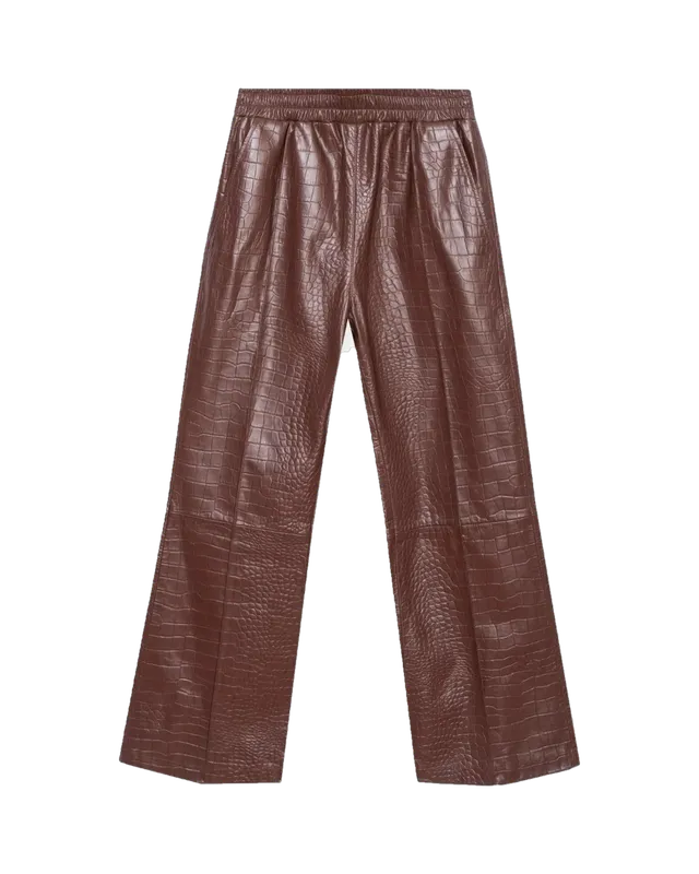 Playboy Crocodile Pantalone Flare pelle cioccolato