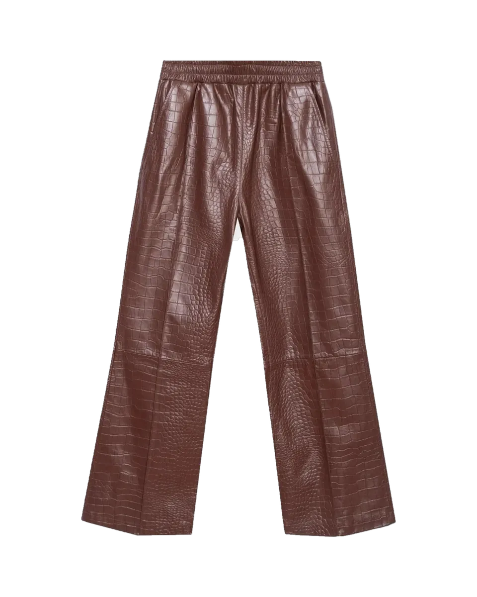 Playboy Crocodile Pantalone Flare pelle cioccolato