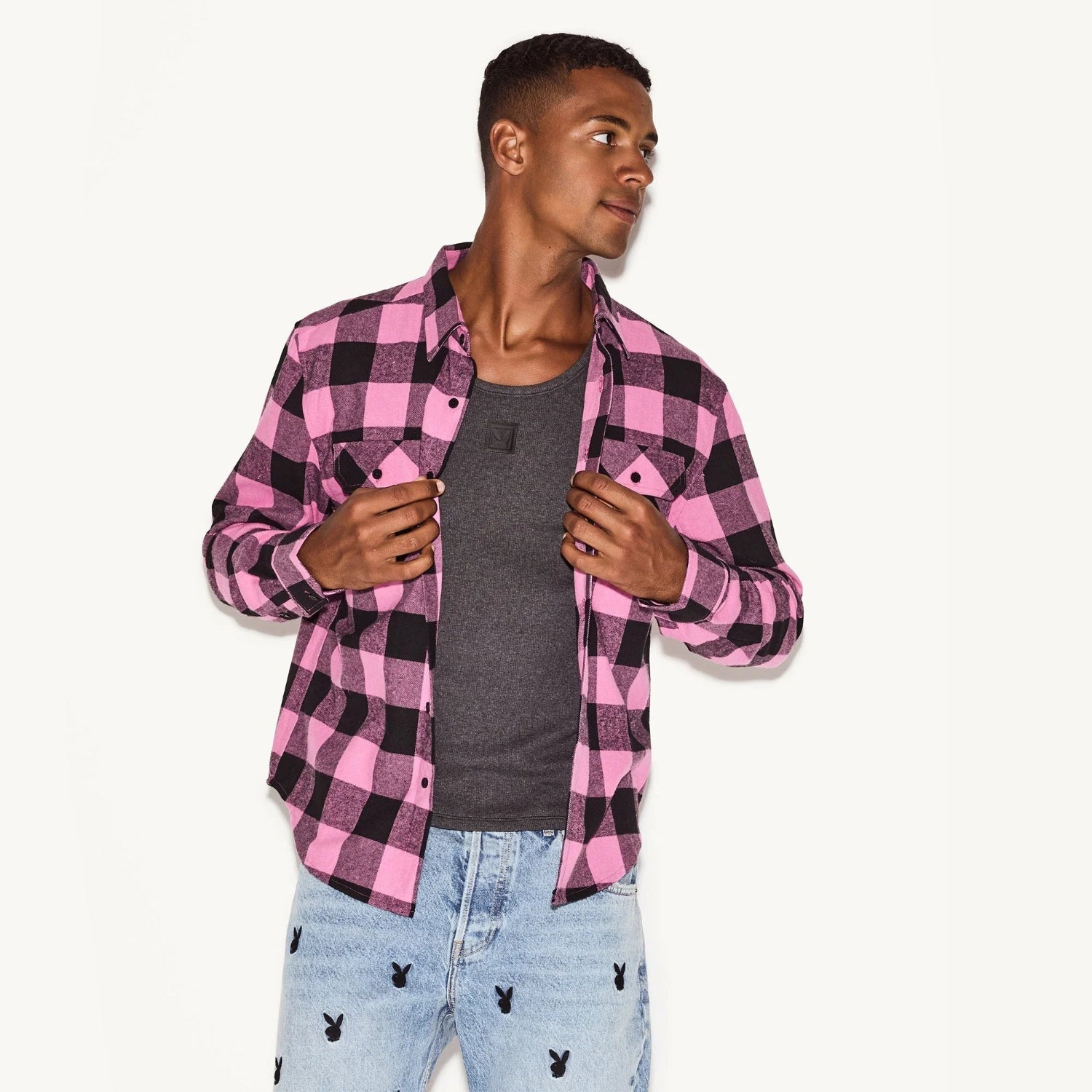 Playboy Flanella Camicia Uomo M rosa cotone morbido