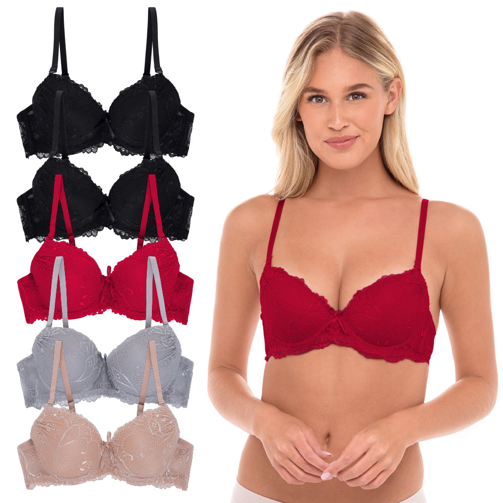René Rofé 5 Pack Push Up Bra reggiseno pizzo nude rosa