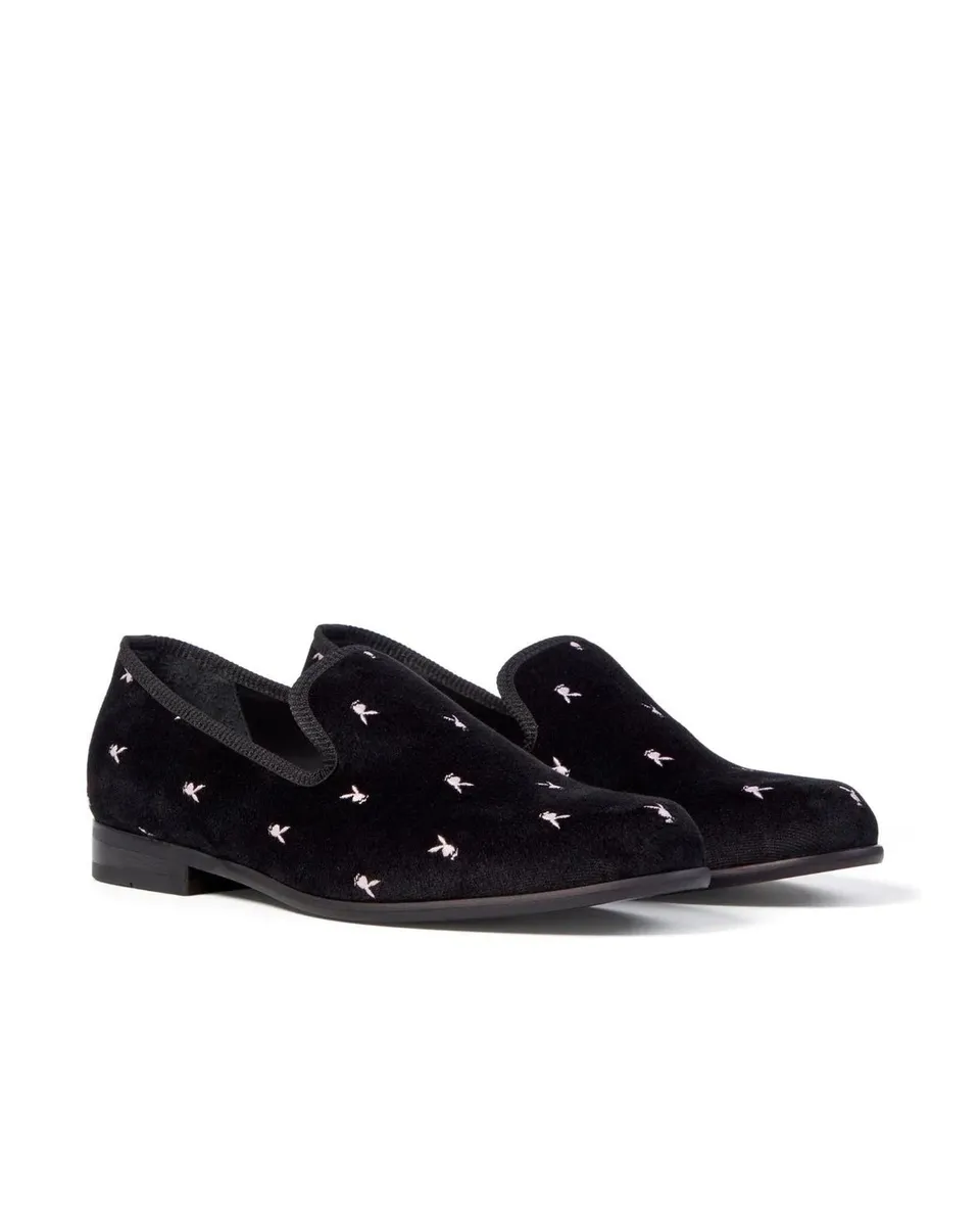 Playboy Duke + Dexter Velvet Mini Rabbit Head mocassini velluto neri