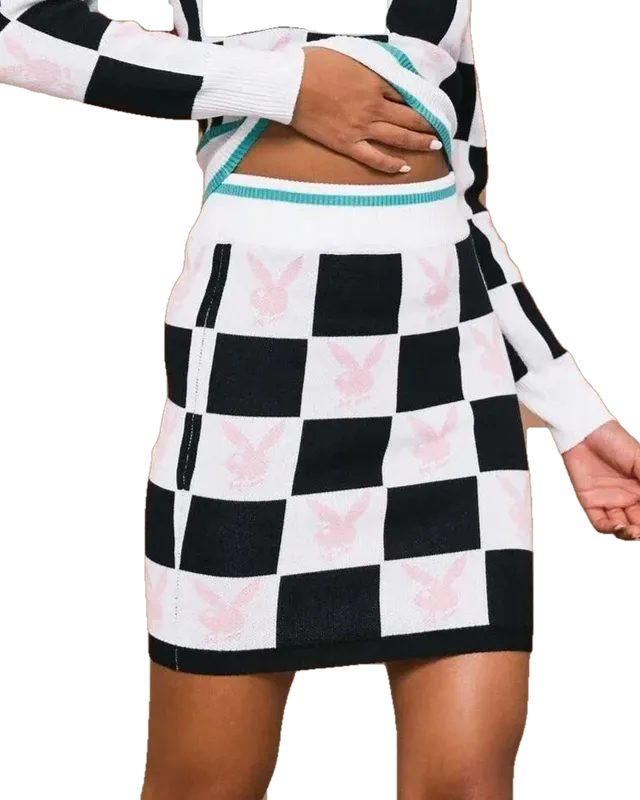 Playboy Checkerboard Mini minigonna bianco nero quadri