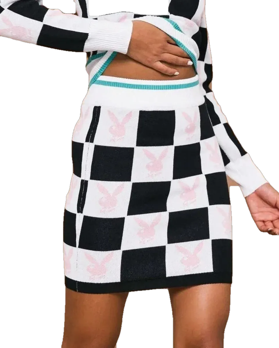 Playboy Checkerboard Mini minigonna bianco nero quadri