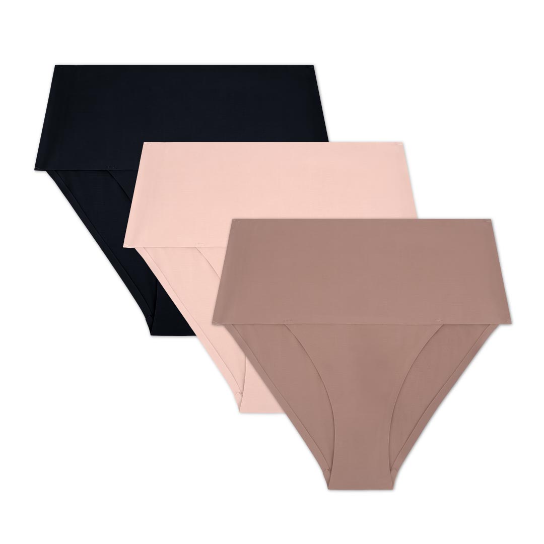 René Rofé Shaping Bikini slip modellante 3 pezzi nero rosa marrone