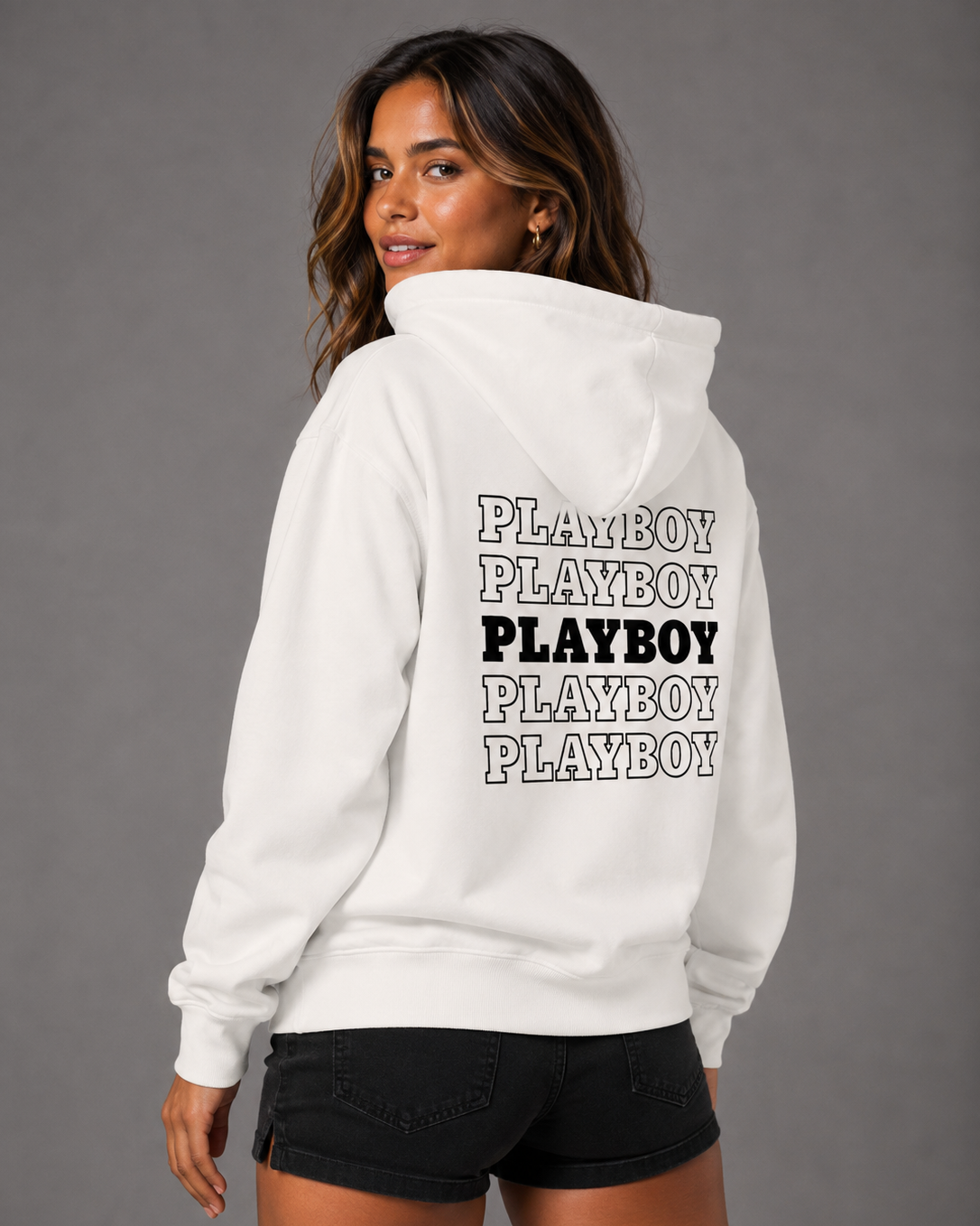 Playboy Repeating Masthead felpa con cappuccio nera in pile