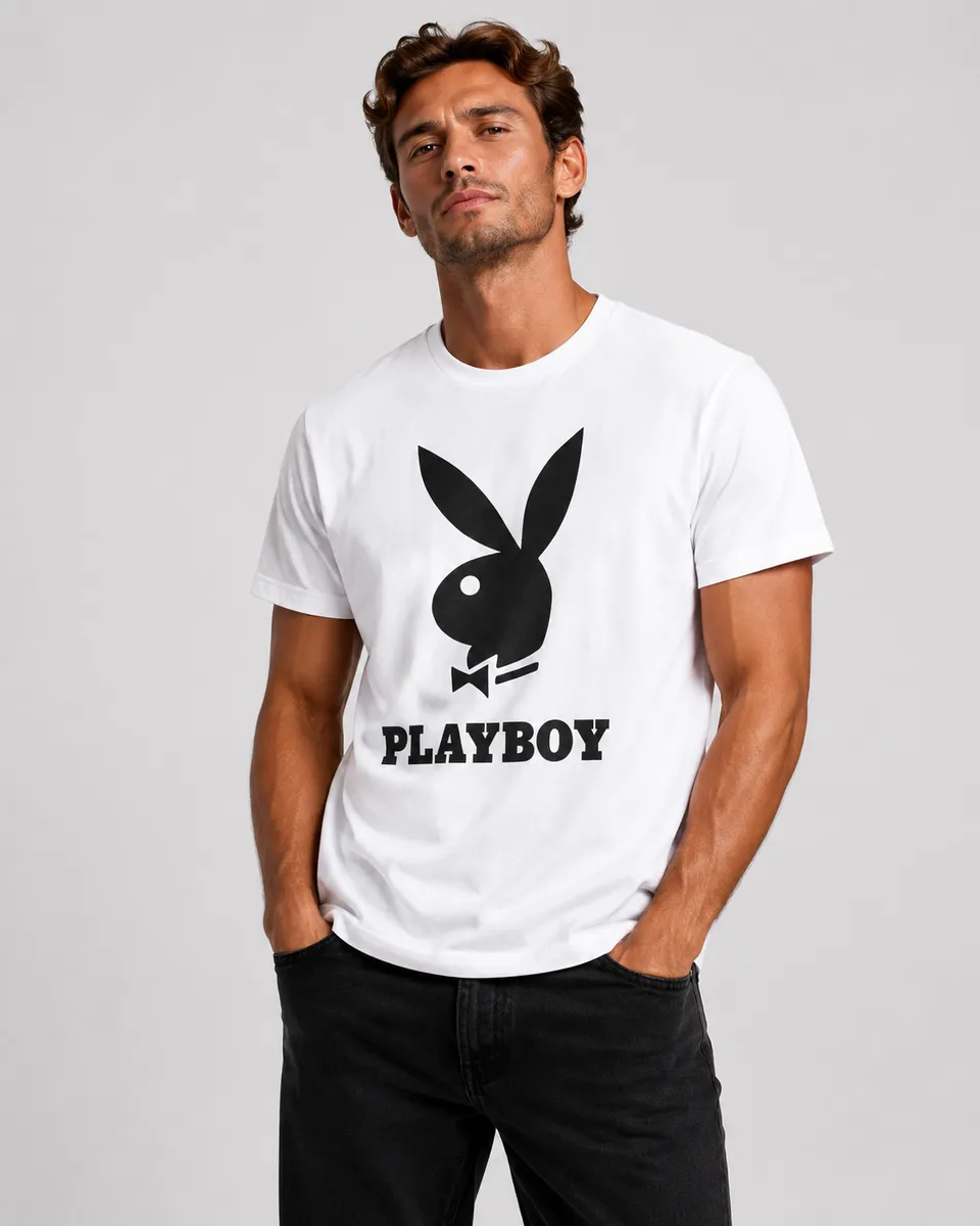 Playboy Logo T-Shirt maglietta cotone bianca