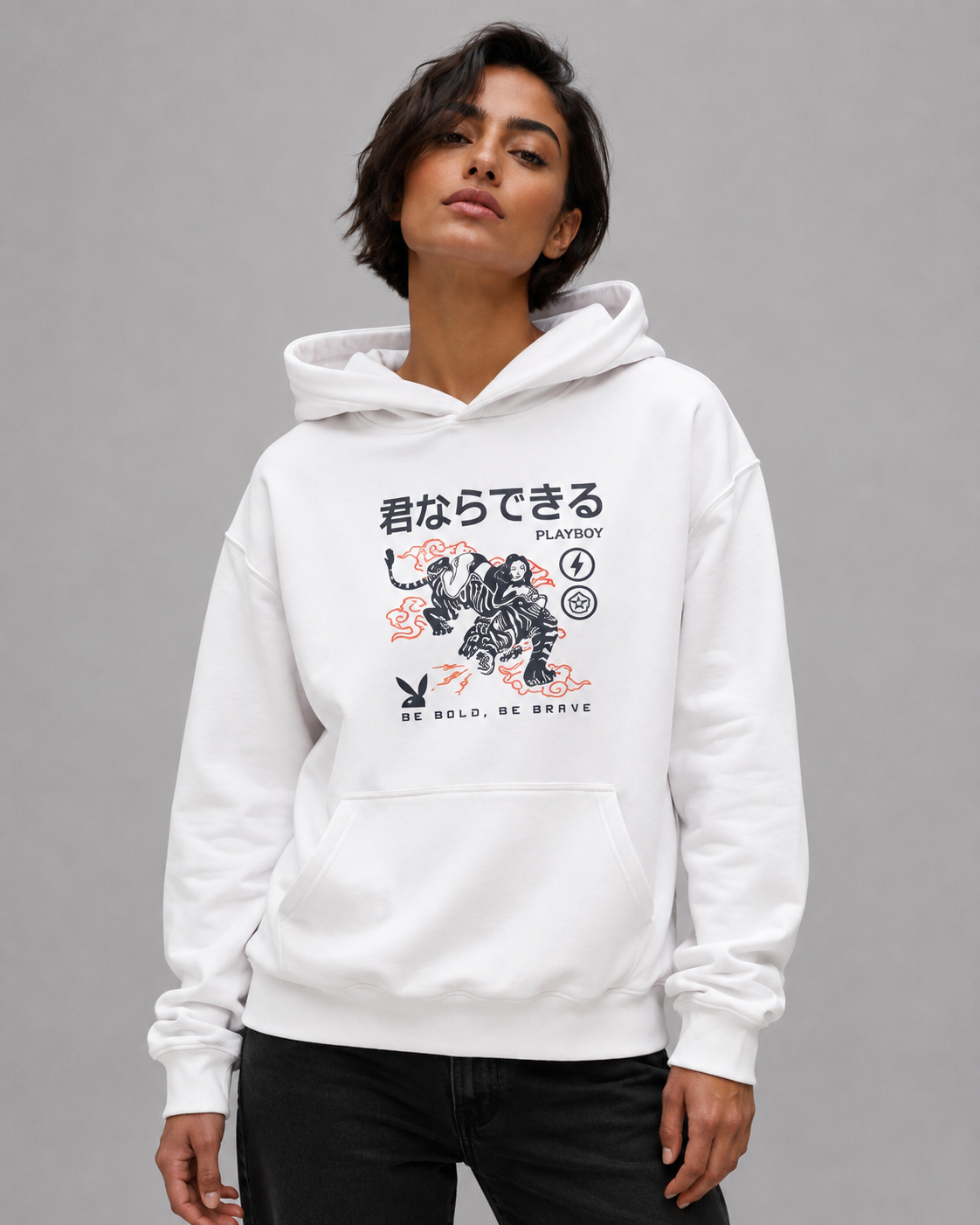 Playboy Be Bold Hoodie Felpa Cappuccio Cotone Nera