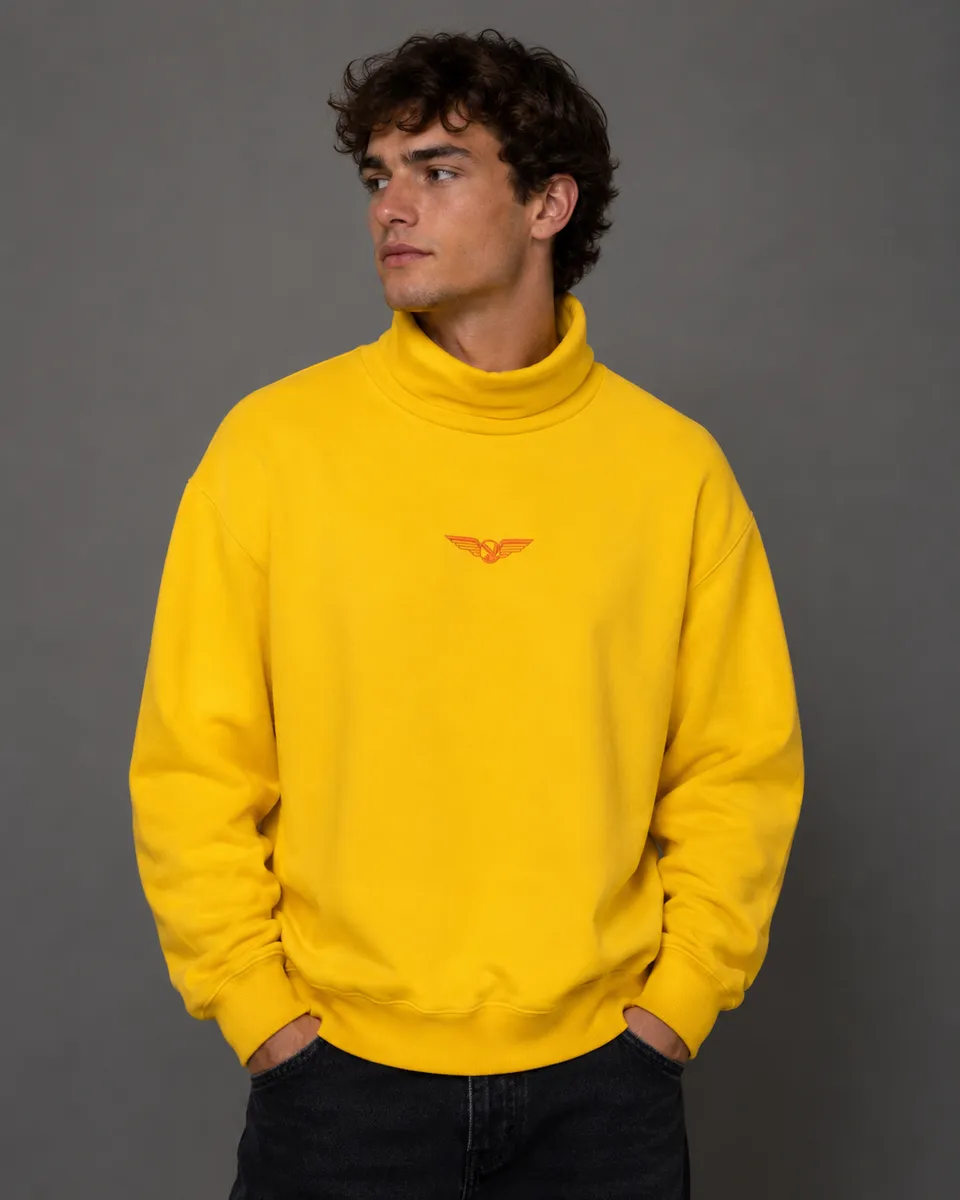 Playboy Aviation Wings felpa collo alto senape cotone