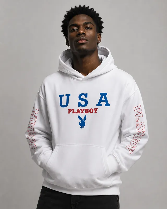Playboy USA Hoodie felpa con cappuccio bianca fleece