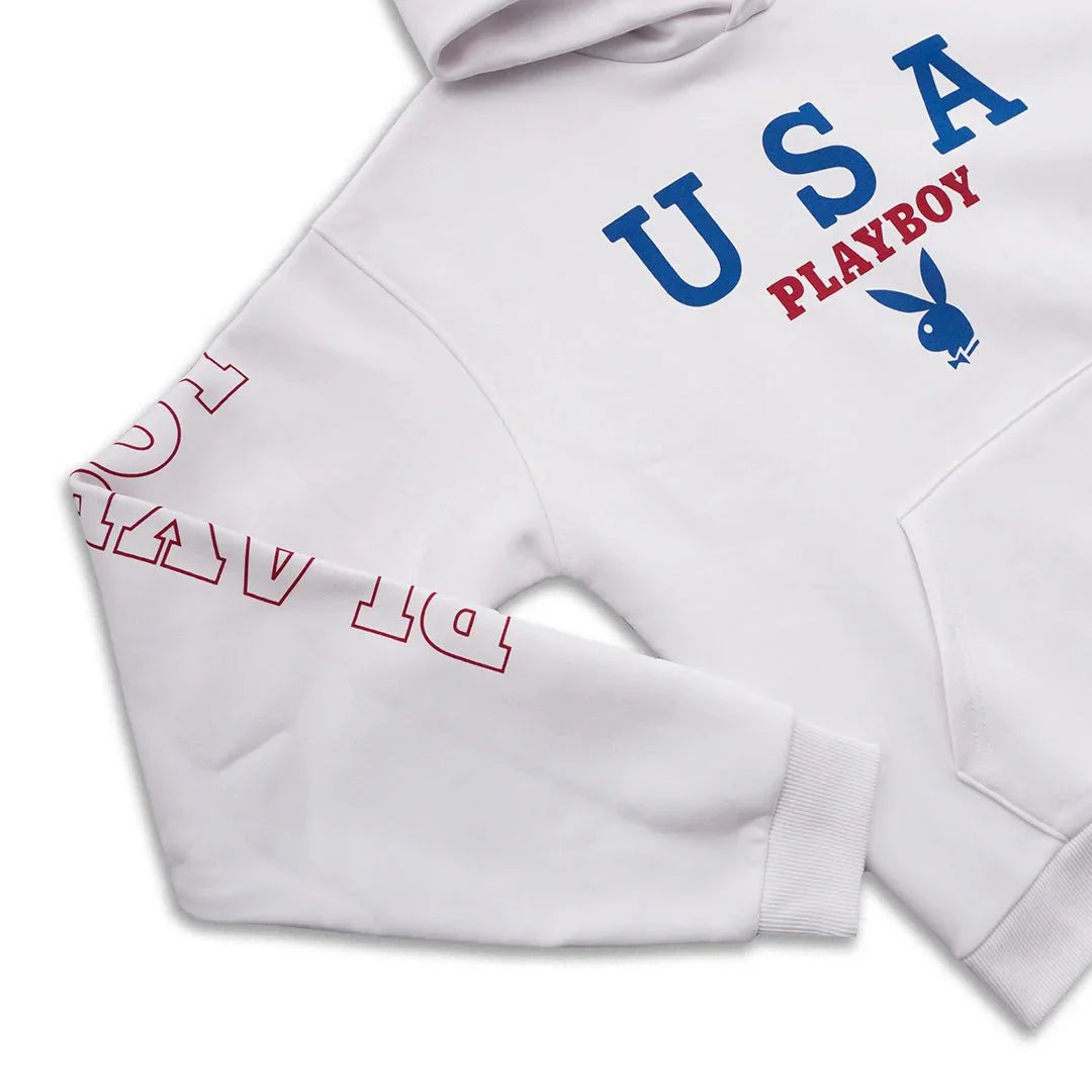 Playboy USA Hoodie felpa con cappuccio bianca fleece