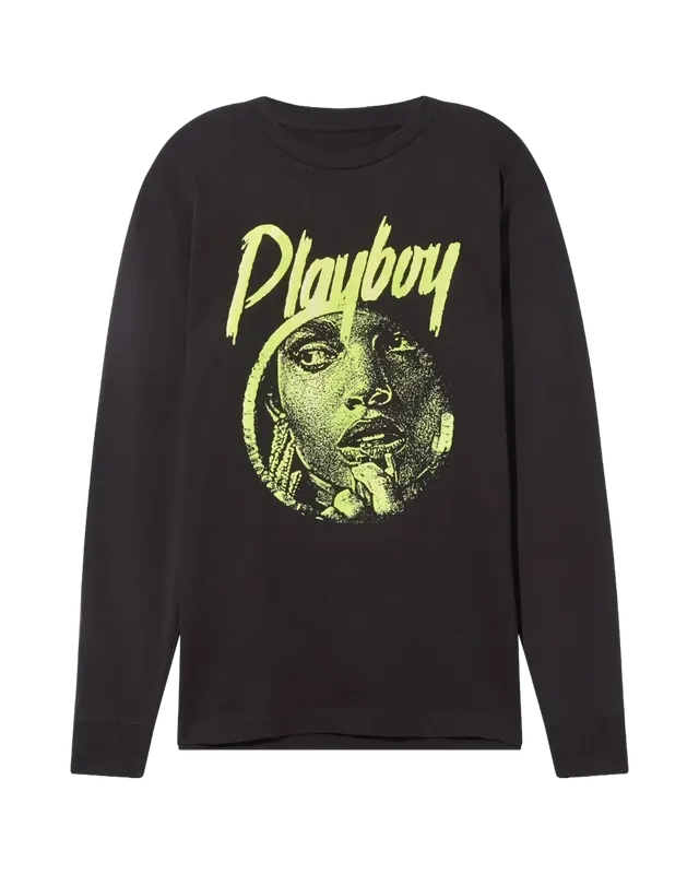 Playboy Yoli Lara t-shirt nera cotone fosforescente