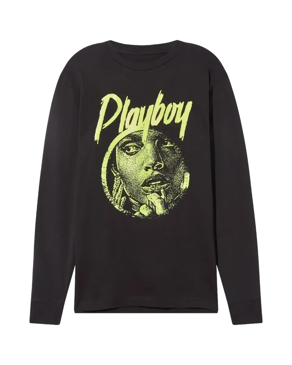 Playboy Yoli Lara t-shirt nera cotone fosforescente