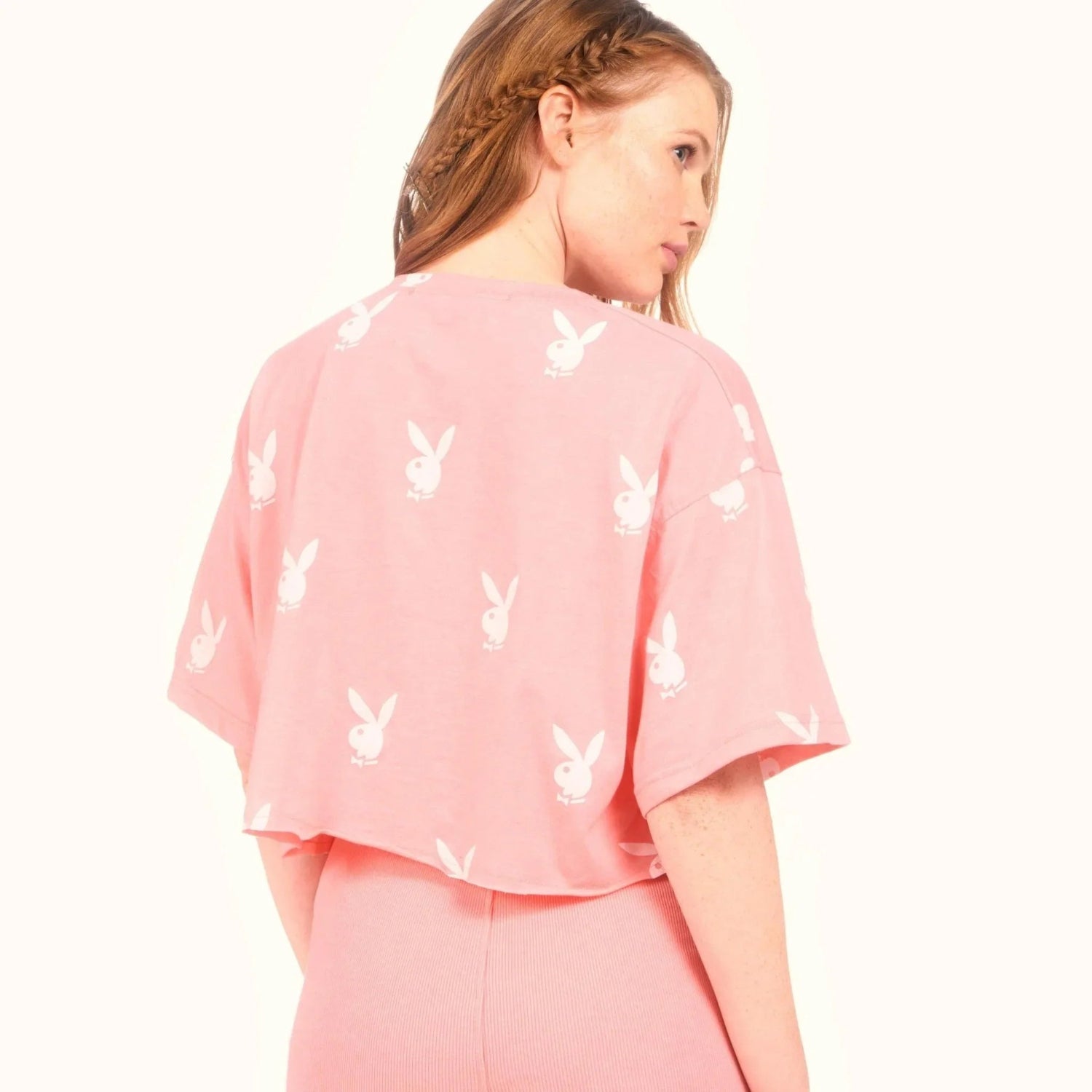 Playboy Logo Cropped T-Shirt t-shirt rosa morbida
