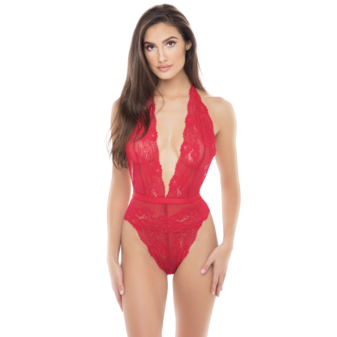 René Rofé Plunge In teddy pizzo nero S/M scollo profondo