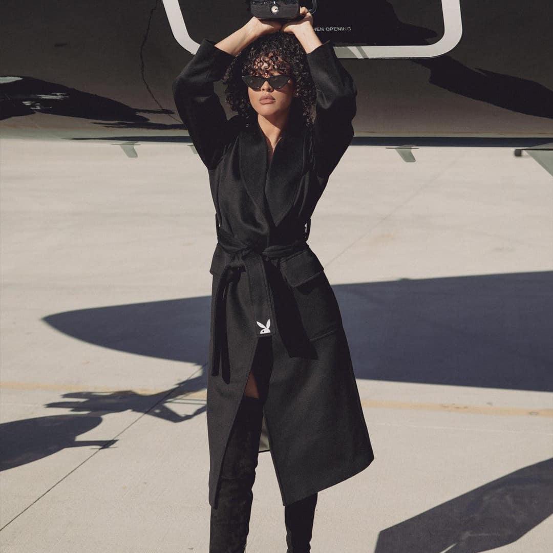 Playboy Belted cappotto vestaglia lana nero con cintura