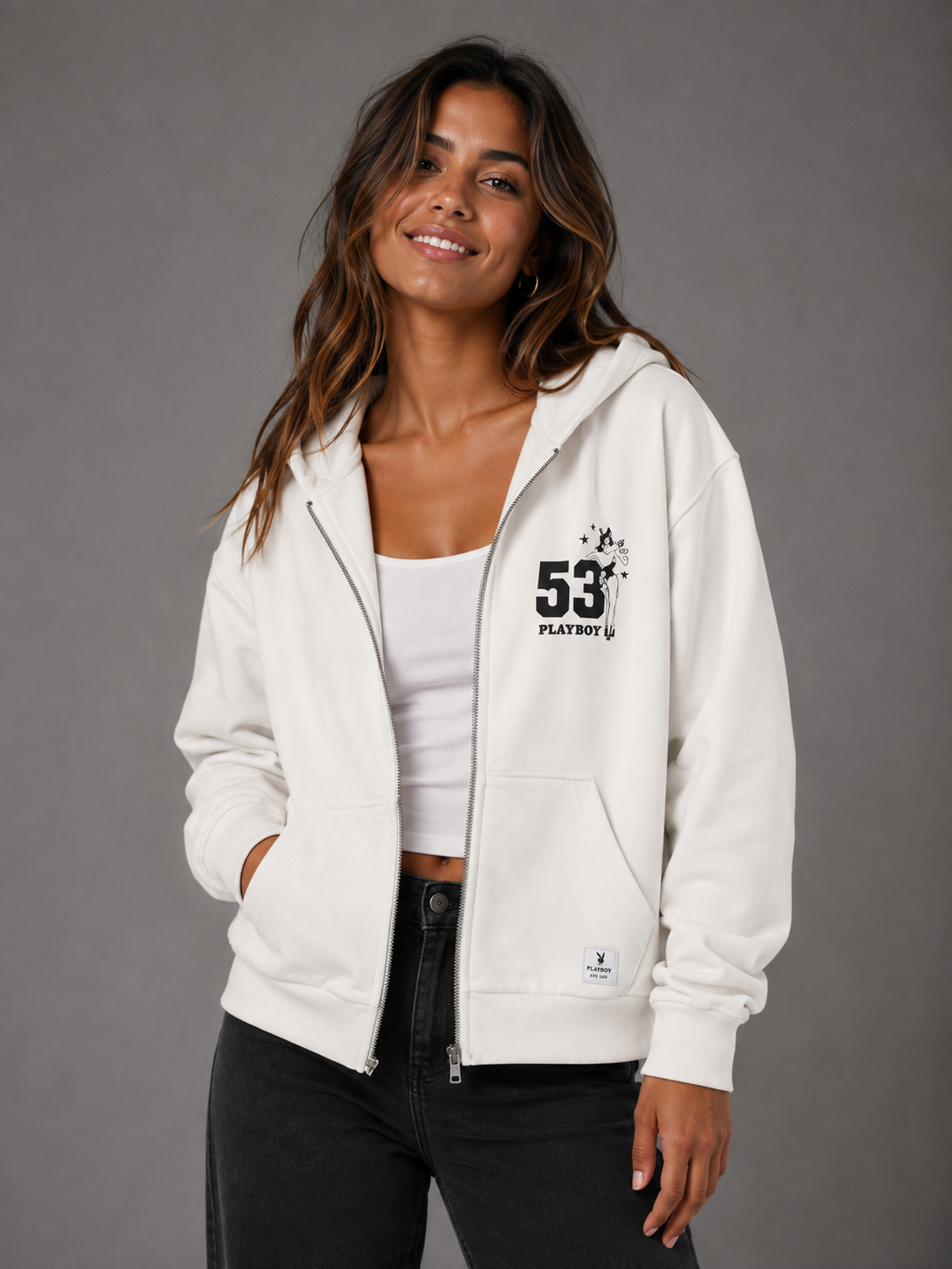 Playboy 53 Felpa con Zip Donna Uomo con Cappuccio Cotone