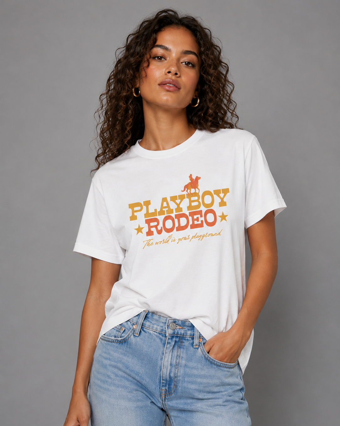 Playboy Rodeo Tee maglietta cotone bianca grafica western