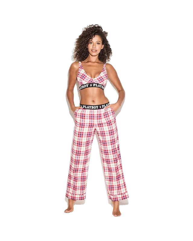 Playboy Flanella Pantalone Pigiama Rosa Cotone Modal