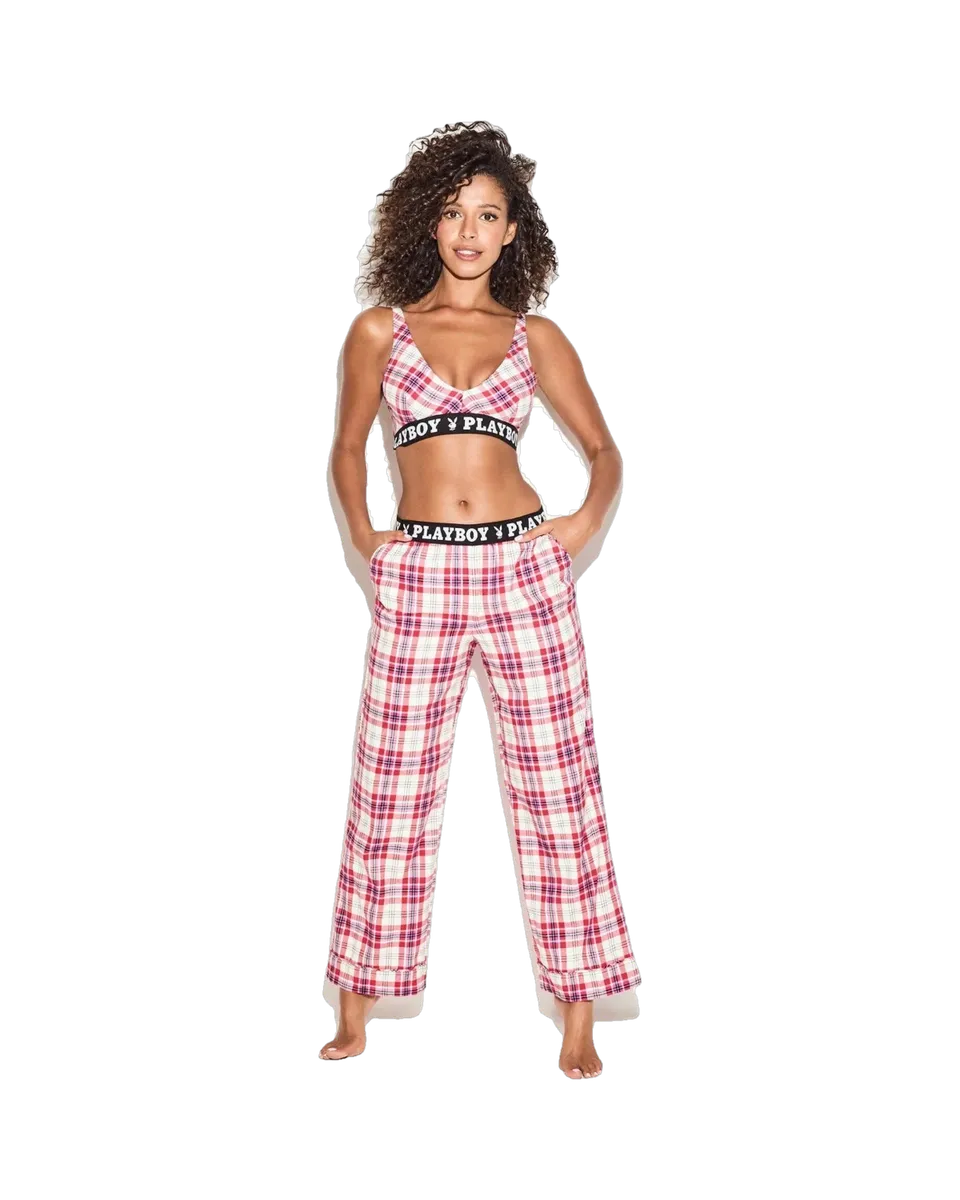 Playboy Flanella Pantalone Pigiama Rosa Cotone Modal