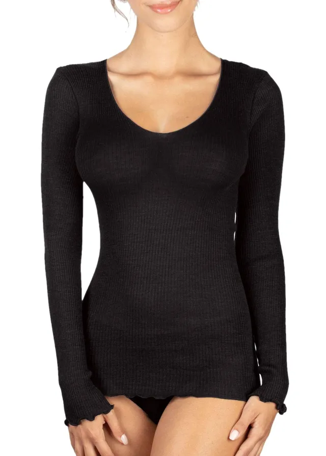 Egi Maglia Costine Donna Lana e Seta Manica Lunga Nero