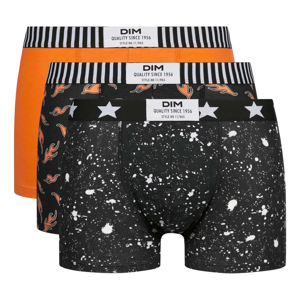 DIM Vibes boxer uomo x3 arancio-nero cotone elasticizzato